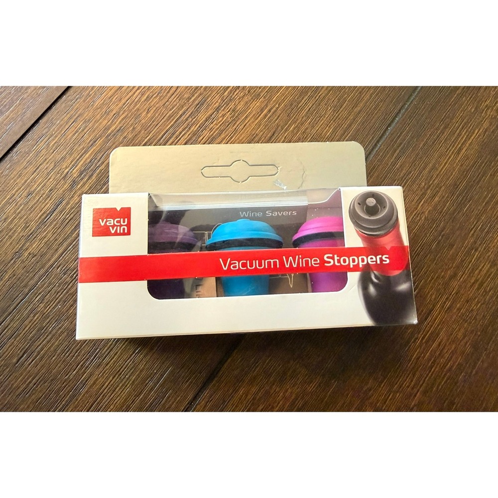 Vacu Vin Vacuum Wine Stoppers 3 Pack Multi Color Reusable Bottle Savers NEW